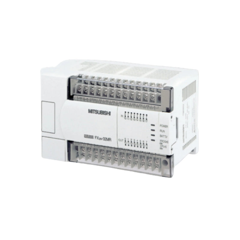 Controlador Mitsubishi FX2N-32MR-ES/UL com 32 I/O, entrada 100–240V AC, 16 saídas de relé, certificado UL.