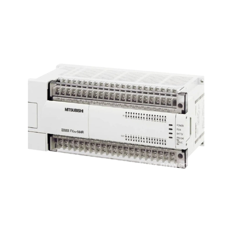 PLC Mitsubishi FX2N-64MR-ES/UL, 64 I/O, 100–240V AC, saídas de relé, controlador expansível para Série MELSEC FX2N.