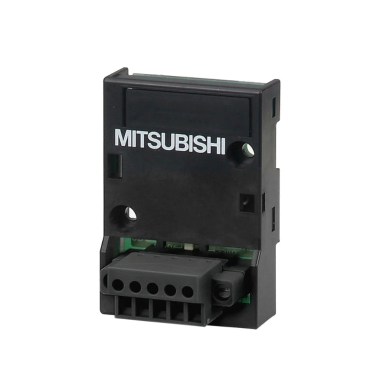 Placa de entrada analógica Mitsubishi FX3G-2AD-BD com 2 canais para FX3G PLCs, suportando sinais de tensão e corrente.