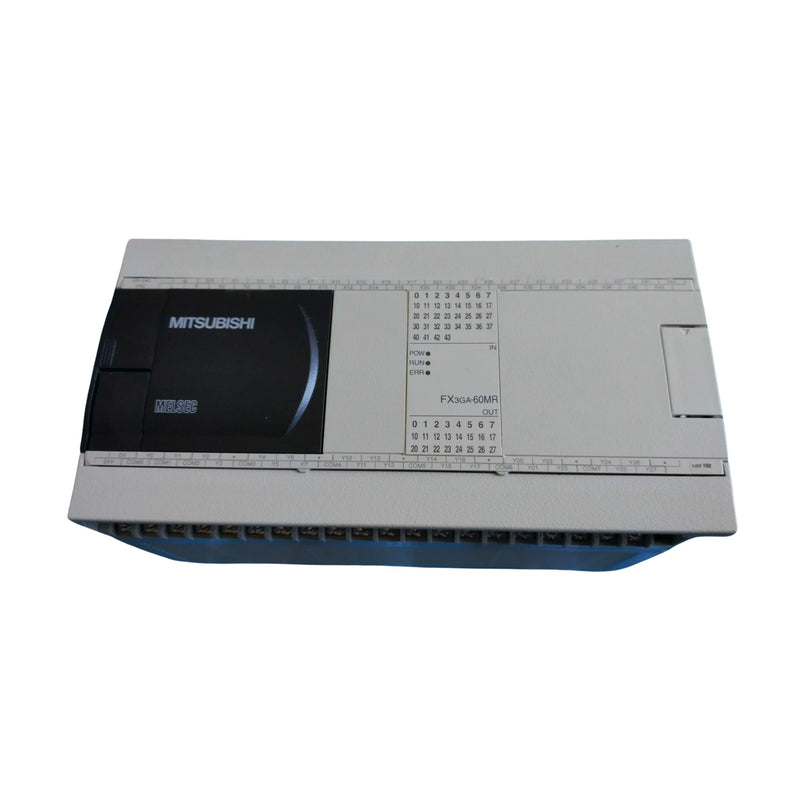 Controlador PLC Mitsubishi FX3GA-60MR-CM, 60 E/S, 100–240 VAC, com saídas de relé para painéis de controle compacto