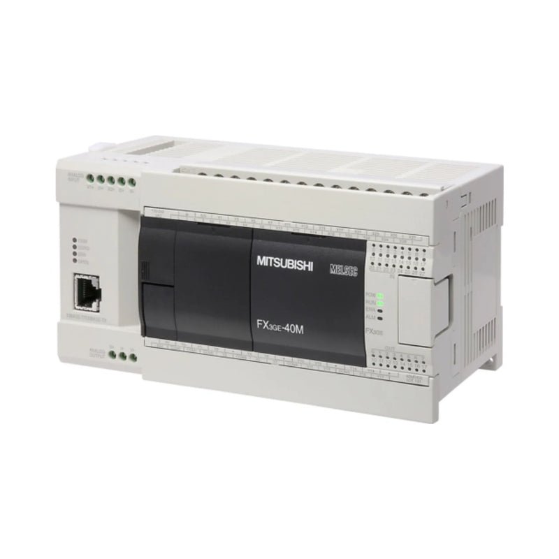 PLC Mitsubishi FX3GE-40MR-ES, 40 I/O com saídas de relé, Ethernet e I/O analógico integrados, 100–240V AC