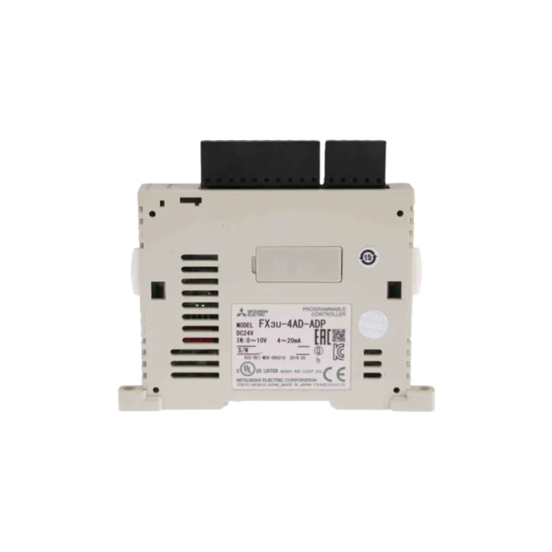 Módulo de entrada analógica Mitsubishi FX3U-4AD-ADP, 4 canais, 12 bits, tipo ADP para PLCs FX3U/FX3UC.