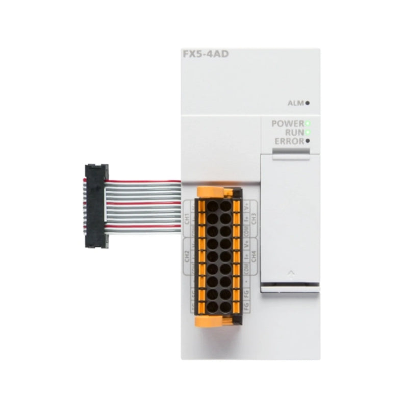 Módulo de entrada Mitsubishi FX5-4AD, 4 canais, ±10V, 0–10V, 4–20mA, 12 bits para PLCs FX5U.