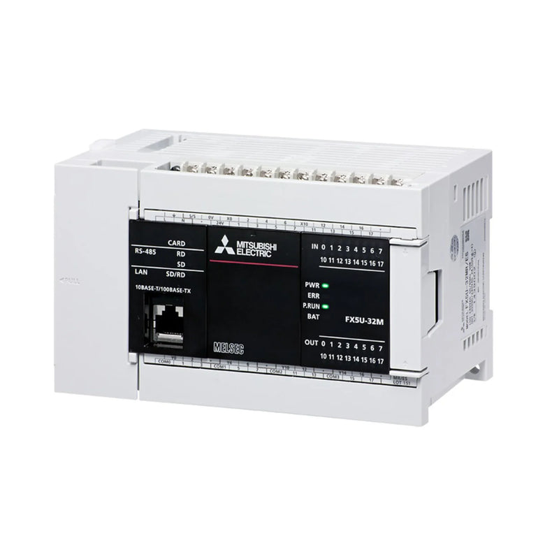 PLC Mitsubishi FX5U-32MR-DS, 24V DC, 32 E/S, com Ethernet e RS-485, controlador compacto para sistemas MELSEC iQ-F FX5U.