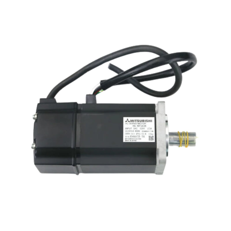 Servo motor Mitsubishi HC-KFS43K, 400W, 3000 RPM, eixo chaveado. Motor AC compacto para sistemas de movimento industrial.