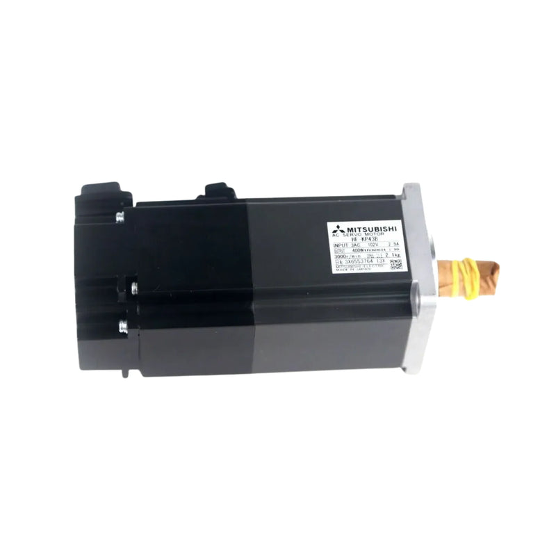 Servo motor Mitsubishi HF-KP43B, potente e eficiente, ideal para sistemas de movimento compacto.