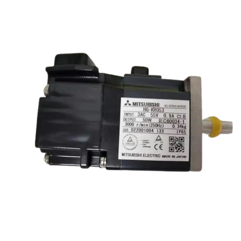 Servo motor Mitsubishi HG-KR053, 50W, 3000RPM, encoder absoluto 22-bit, montagem em flange, classe 200V