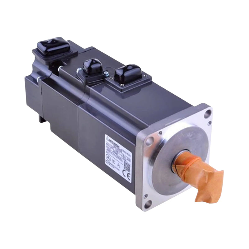 Motor servo Mitsubishi HG-KR43B, 400W, 3000 RPM, 200V AC, encoder 13 bits. Design compacto e preciso.