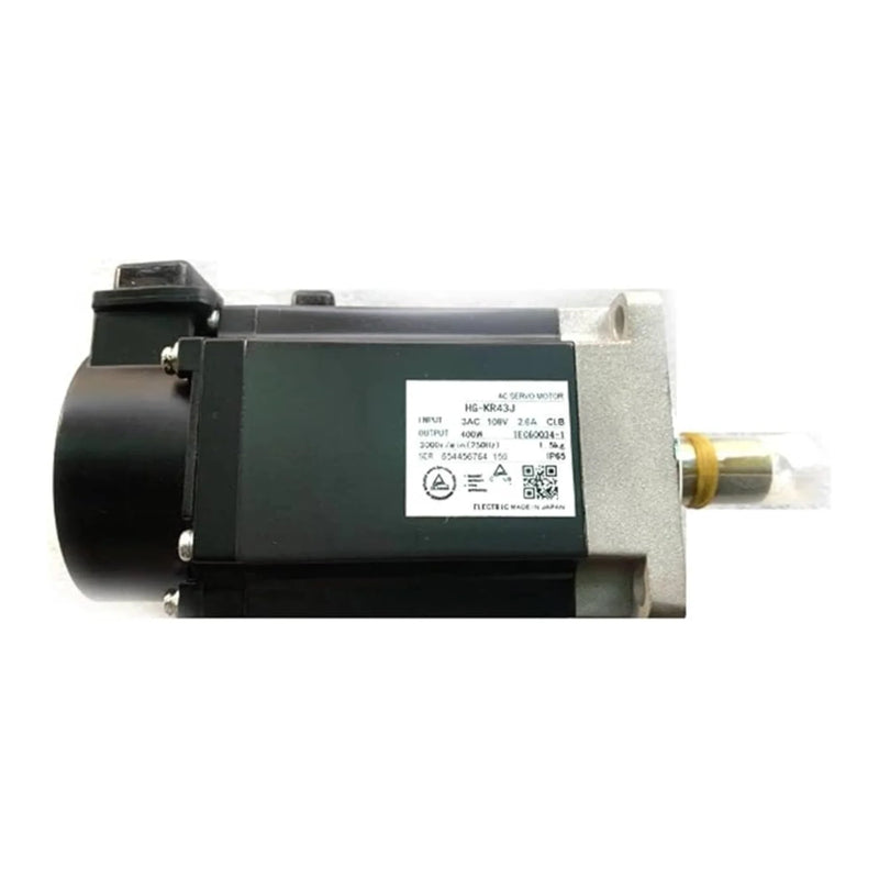 Motor servo Mitsubishi HG-KR43J, 400W, 3000 RPM, encoder incremental, compacto para automação precisa.