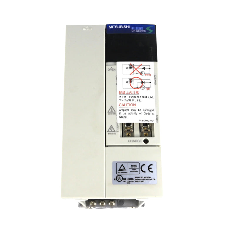 Amplificador Mitsubishi MR-J2S-200B de 2,0kW, controle preciso, comunicação SSCNET, ideal para automação industrial.