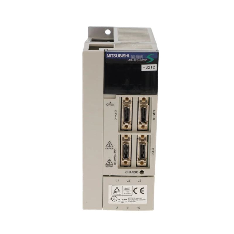Amplificador servo Mitsubishi MR-J2S-40CP-S212, 400W, 200–230V AC, CC-Link, controle posicional integrado.