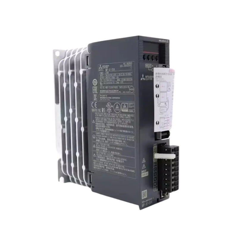 Amplificador servo Mitsubishi MR-JE-20A, 200W, 200V AC, compact e eficiente com autoajuste e modos de controle.