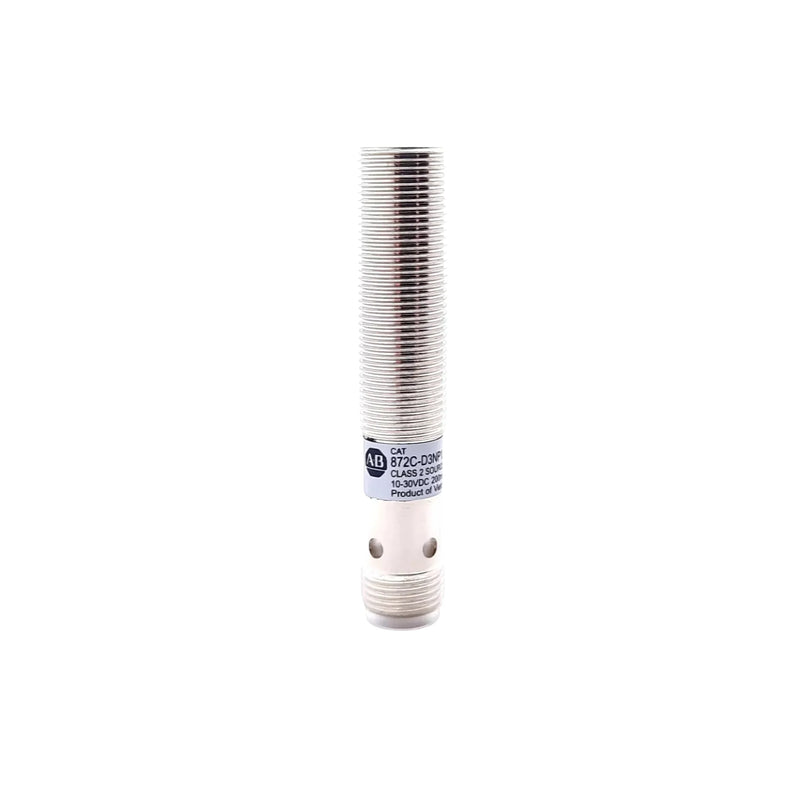 Sensor indutivo Allen-Bradley 12mm, detecção 3mm, saída PNP, conexão Micro QD resistente.