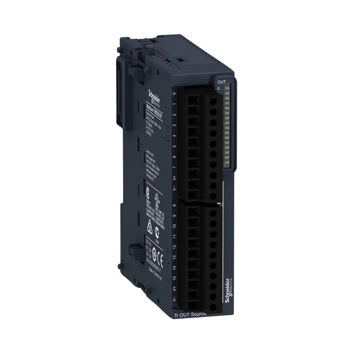 Módulo Schneider Electric TM3DQ16T com 16 saídas digitais transistor 24V DC para expansão PLC Modicon.