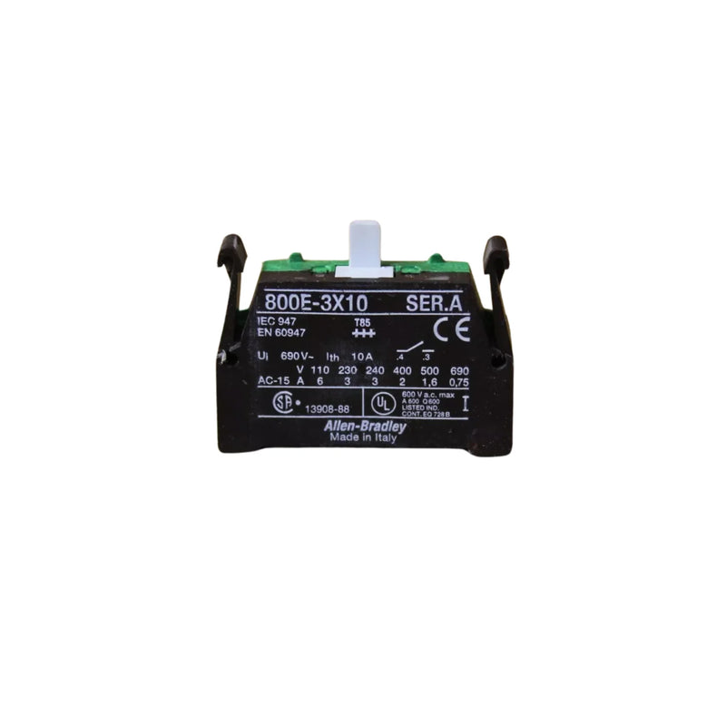 Bloco de Contato Allen-Bradley 800E-3X10 para botões série IEC com 3 contatos N.O., controle industrial seguro.