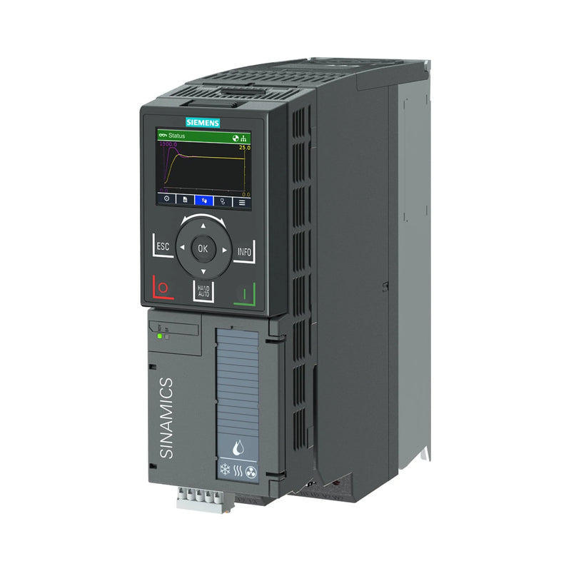 Módulo Siemens 6SL3220-2YE20-0UF0 SINAMICS S120 booksize, 200 A, para controle de movimento de alto desempenho.