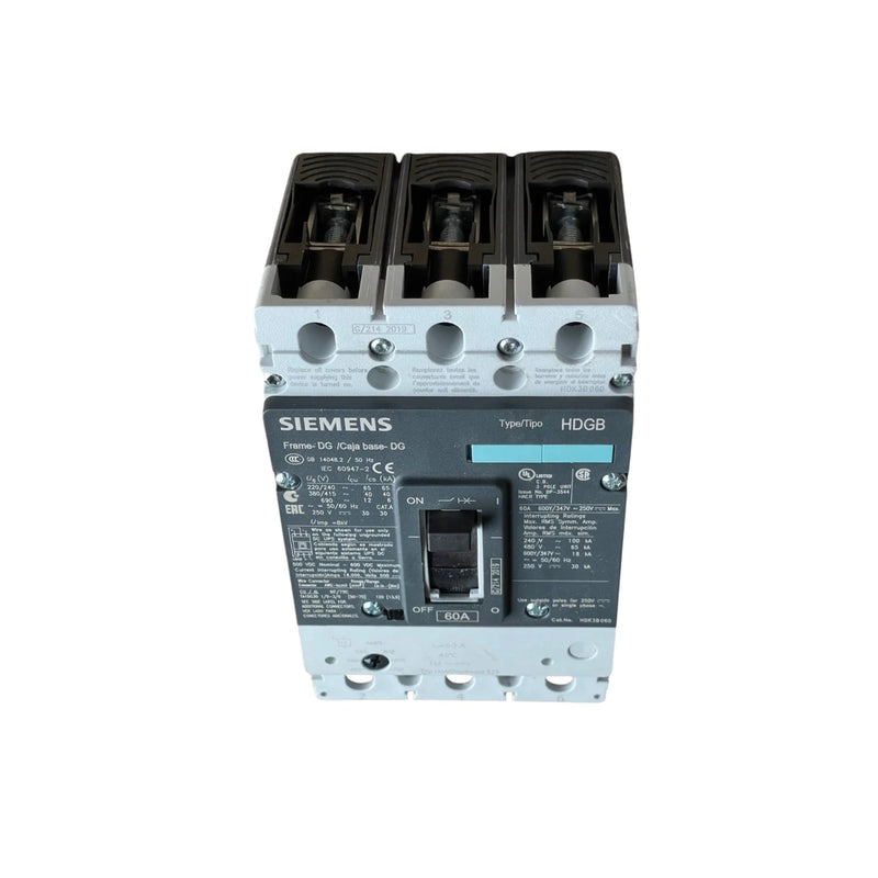 Disjuntor de caixa moldada Siemens HDG3F150, 150A, 3 polos, proteção elétrica industrial.