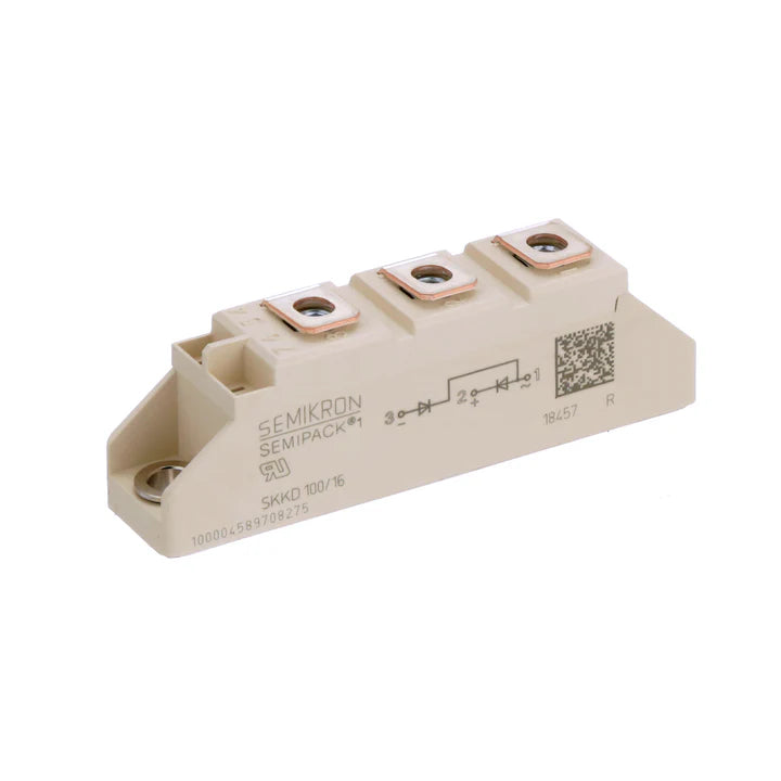 Módulo de diodo duplo Semikron SKKD 100/16 100A 1600V em encapsulamento SEMIPACK 1 para retificação industrial.