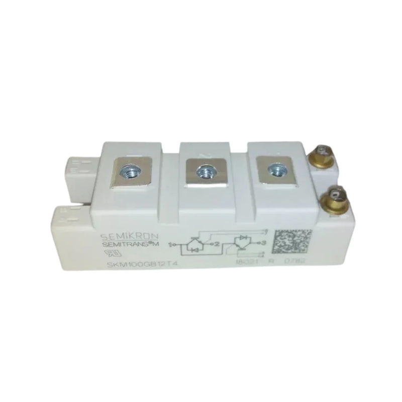 Módulo IGBT Semikron SKM100GB12T4 100A 1200V em encapsulamento SEMITRANS 2 para aplicações industriais.