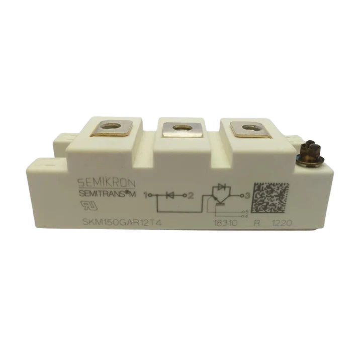 Módulo IGBT Semikron SKM150GAR12T4 150A 1200V em encapsulamento SEMITRANS 2 para aplicações industriais.