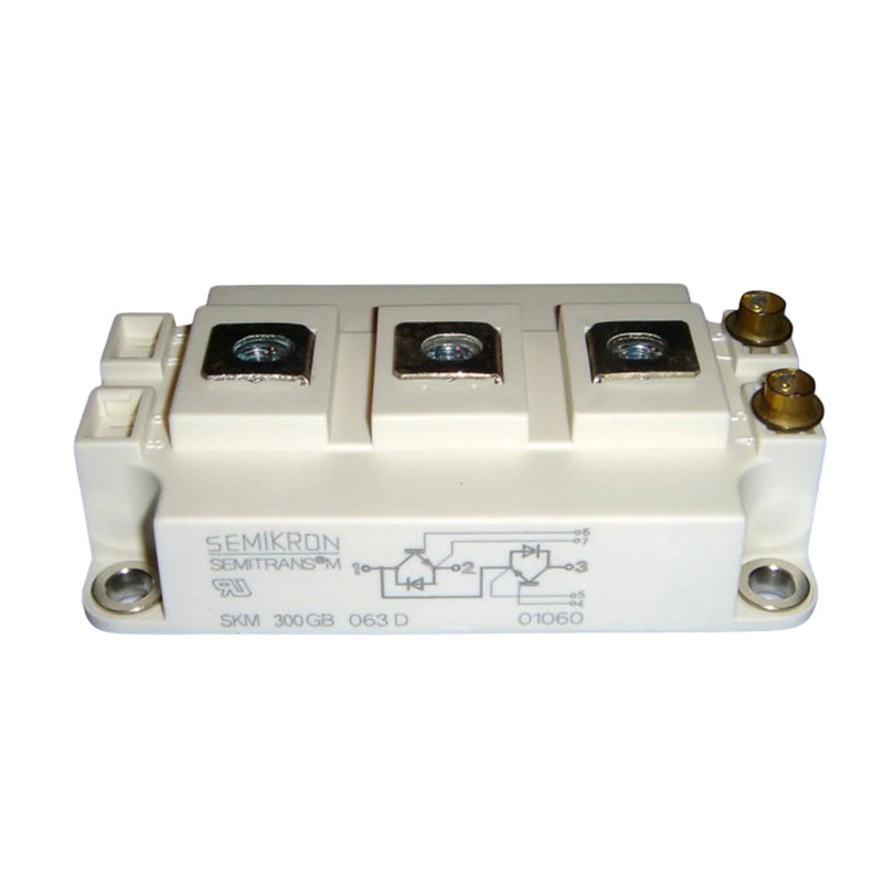Módulo IGBT Semikron SKM300GB063D 300A 600V em encapsulamento SEMITRANS 2 para aplicações industriais.