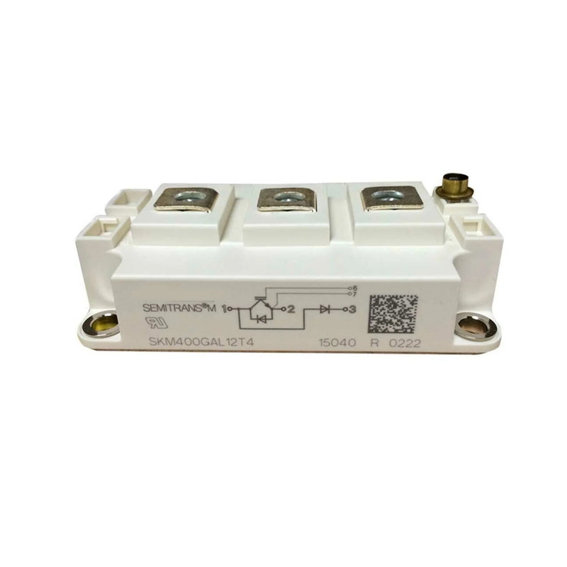 Módulo IGBT Semikron SKM400GB12T4 400A 1200V em encapsulamento SEMITRANS 2 para aplicações industriais.