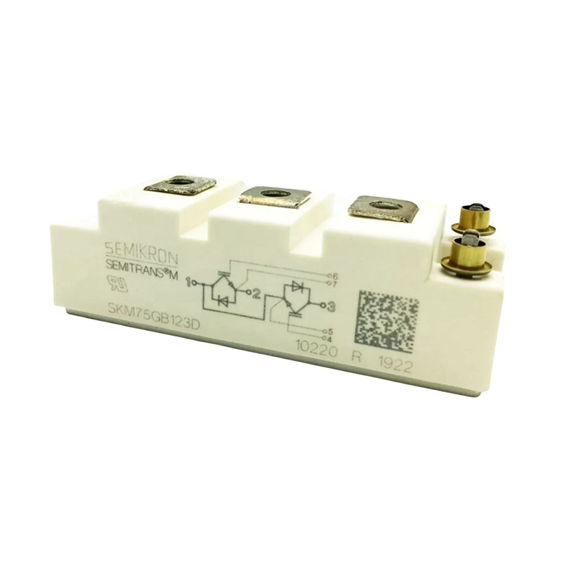 Módulo IGBT Semikron SKM75GB123D 75A 1200V em encapsulamento SEMITRANS 2 para aplicações industriais.